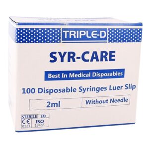 Syringes 2ml 3-Part Luer Slip Medis 100 Pack