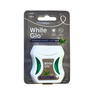 White Glo Premium Flat Tape Waxed Dental Floss 50m